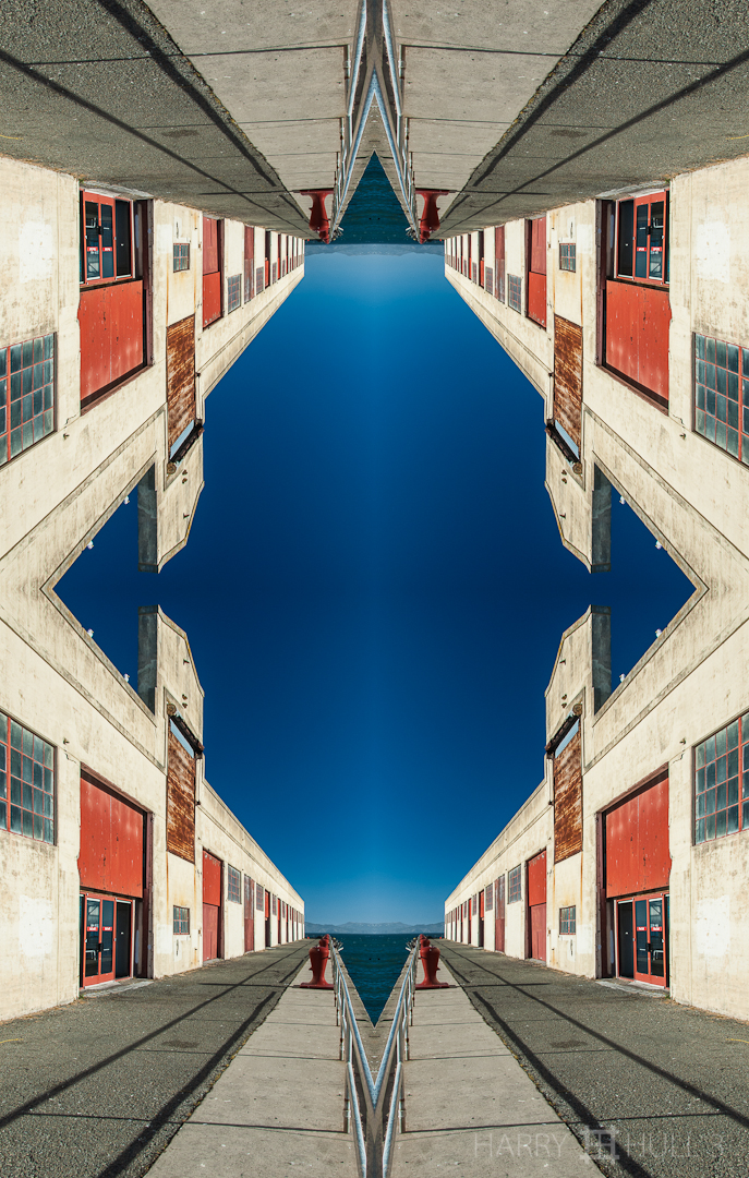 Pier re-view. Photo of warehouse building on a pier at Fort Mason, part of the Golden Gate National Recreation Area, San Francisco, California.