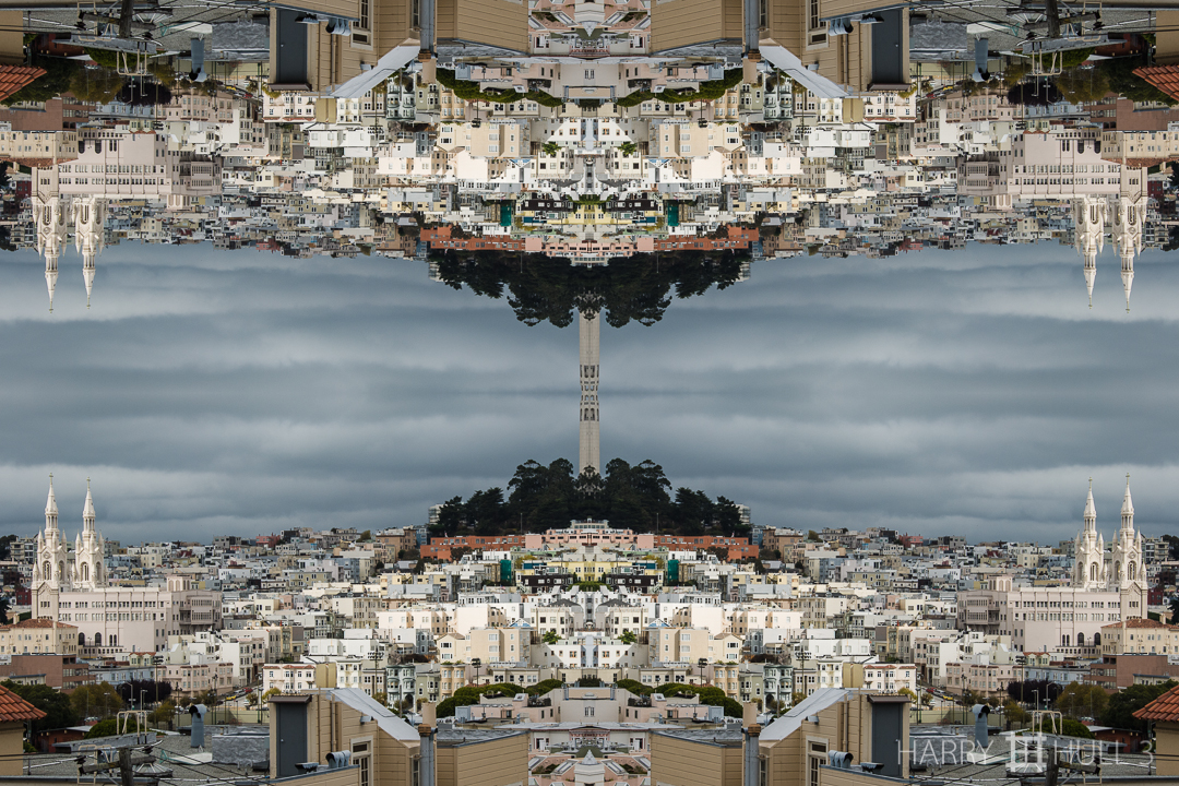 Parallel universe: Telegraph Hill, San Francisco. Photo of Coit Tower and Telegraph Hill neighborhood, San Francisco, California.