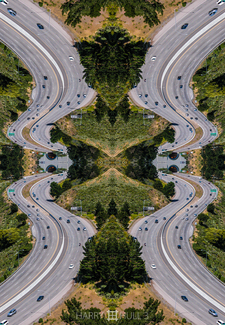 Highway hive. Photo of Highway 101 and south entrance to Waldo Tunnel (aka Rainbow Tunnel), Marin Headlands near Sausalito, California.