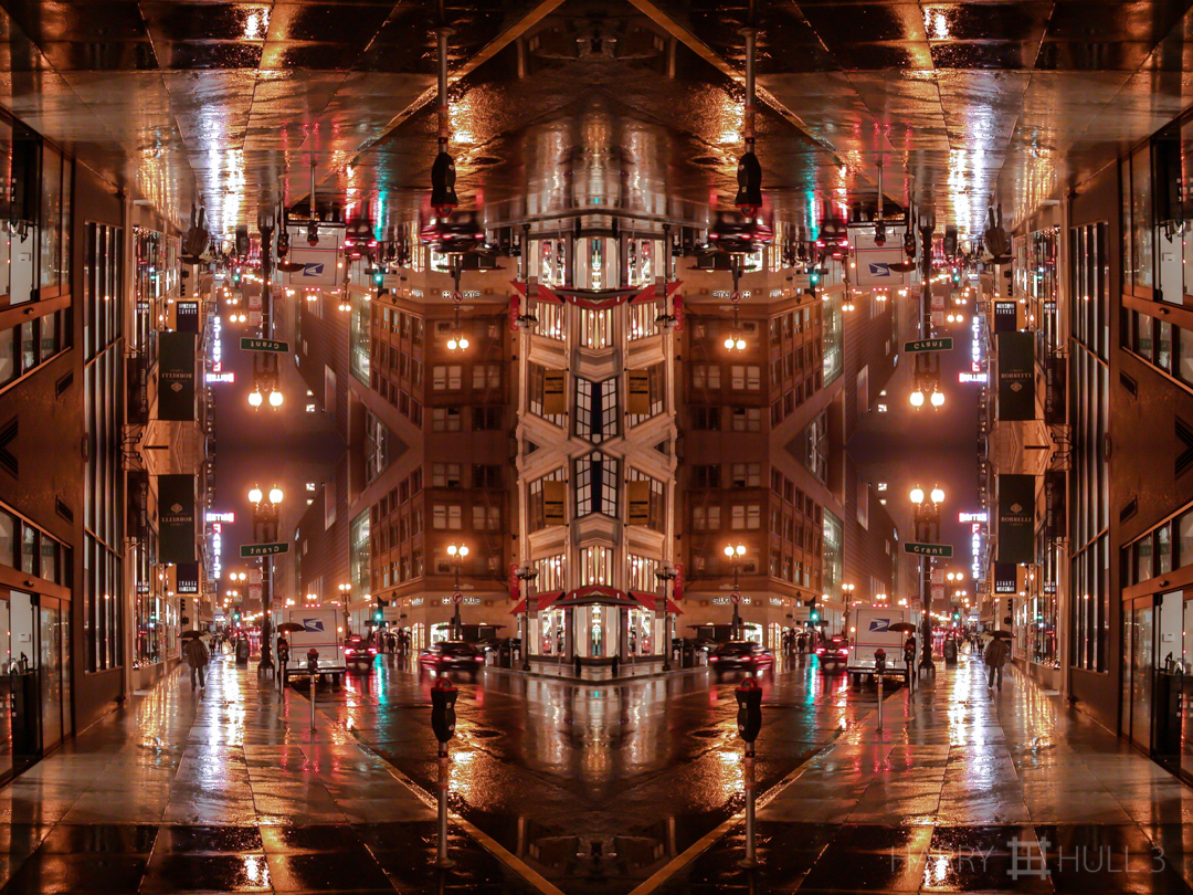 Night vision: city streets. Photo of downtown San Francisco, California, at night.