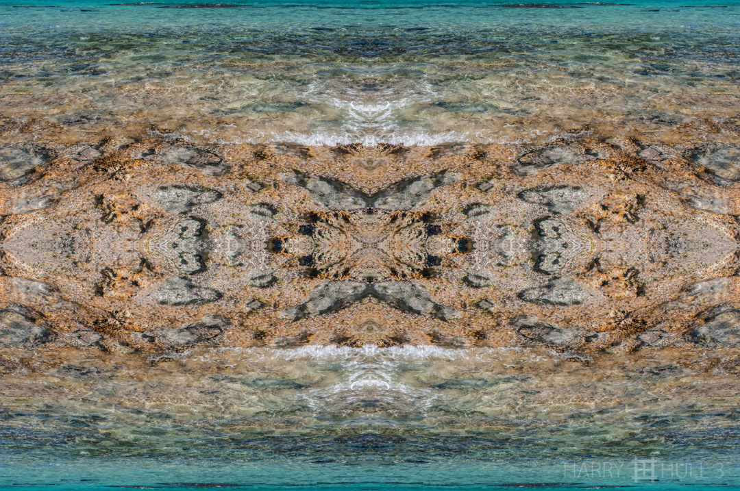 Reef revealed. Photo of limestone ledge close to shore at Playa Xcacel, Caribbean coast of Mexico.