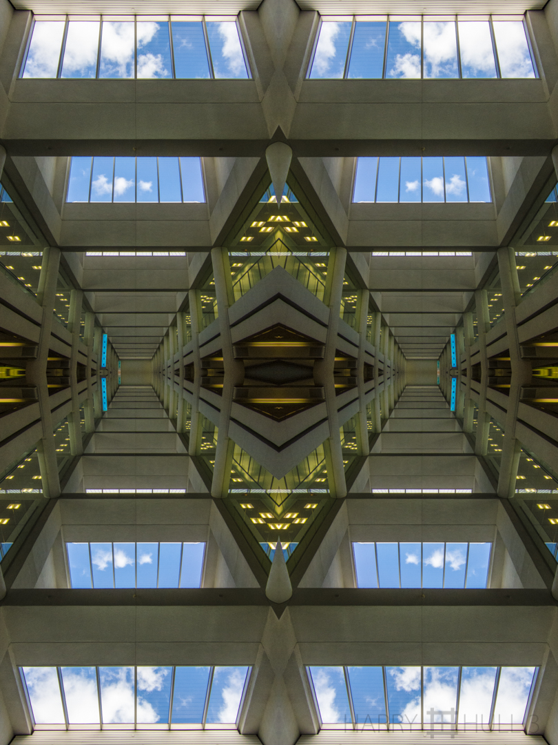 Sky temple. Photo of windows above a corridor in Miami International Airport terminal, Florida.