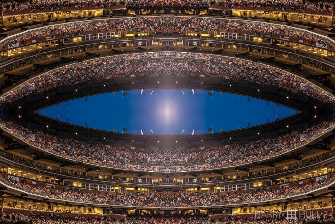 Temple of the Ball. Photo of the stands of AT&T Park during a night game of the San Francisco Giants Baseball Club, San Francisco, California.