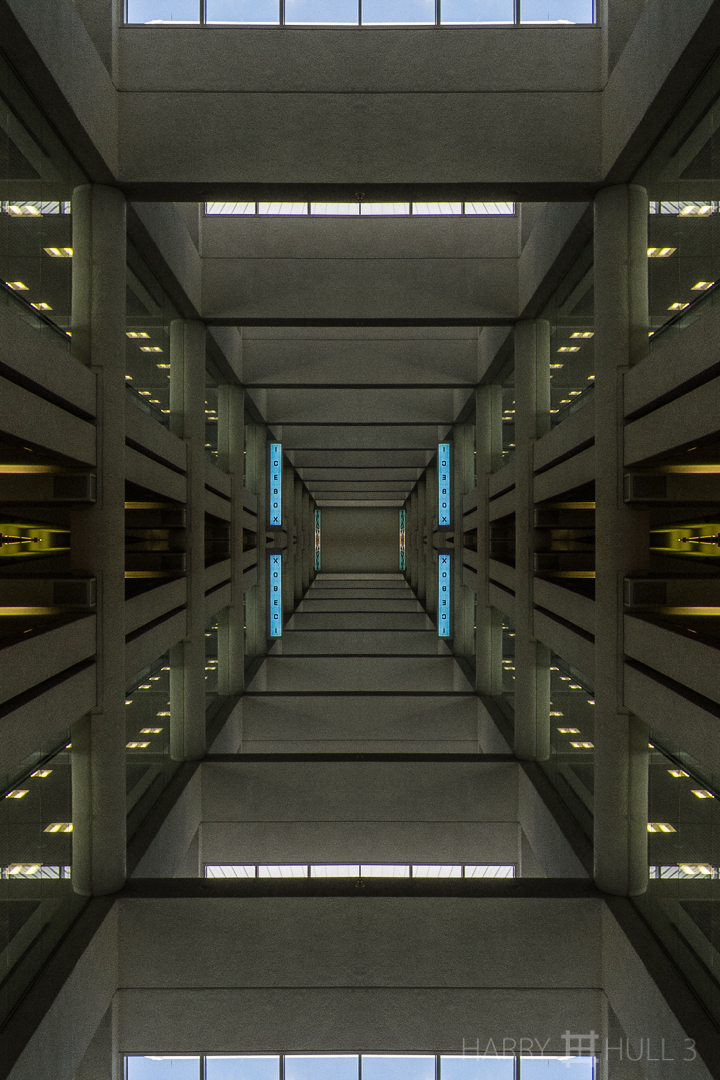 "ICEBOX | XOBECI". Photo of skylights and upper levels of a corridor in the Miami International Airport terminal building, Florida.