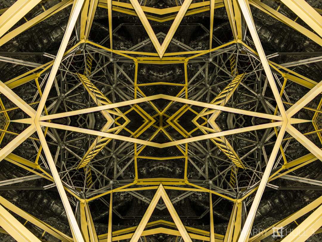 Structural ambiguity. Photo looking up into the structure within the large Virgin Mary monument atop El Panecillo, Quito, Ecuador.