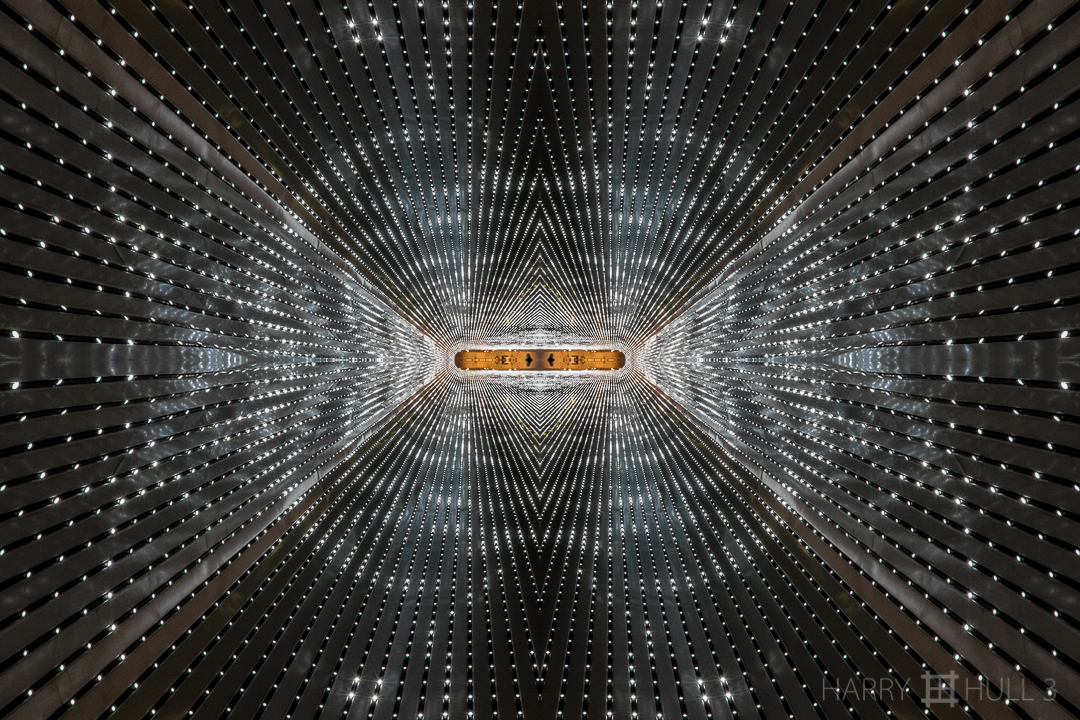 Time tunnel. Photo of lighted subterranean passageway connecting the West and East Buildings of the National Gallery of Art, Washington, DC.