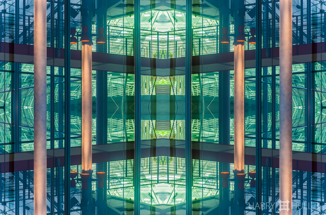 Green architecture. Photo of part of the interior of the California Academy of Sciences building by Renzo Piano, taken from outside the main entrance, Golden Gate Park, San Francisco, California.