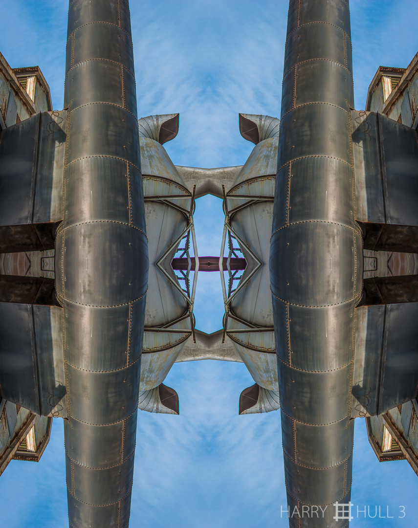 Industrial forms. Photo of abandoned shipyard buildings, San Francisco, California.