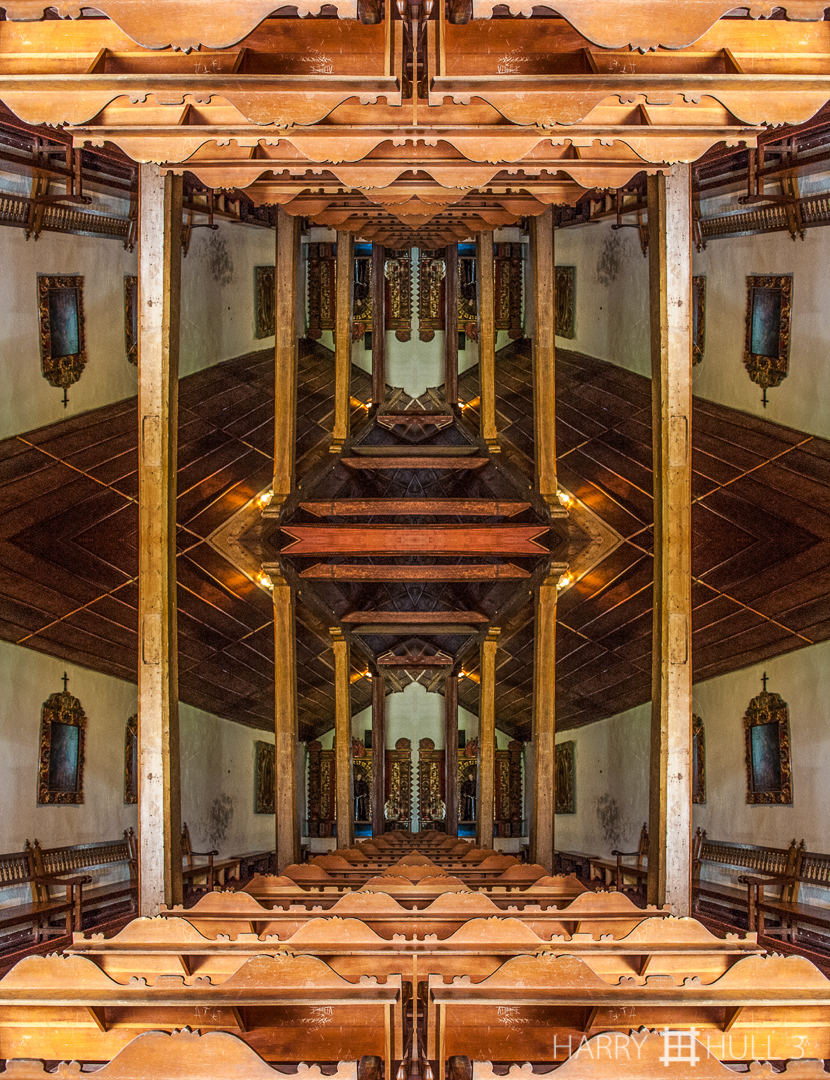 Pew view. Photo of interior of the Iglesia de San Jose de Orosi, Orosi, Costa Rica.
