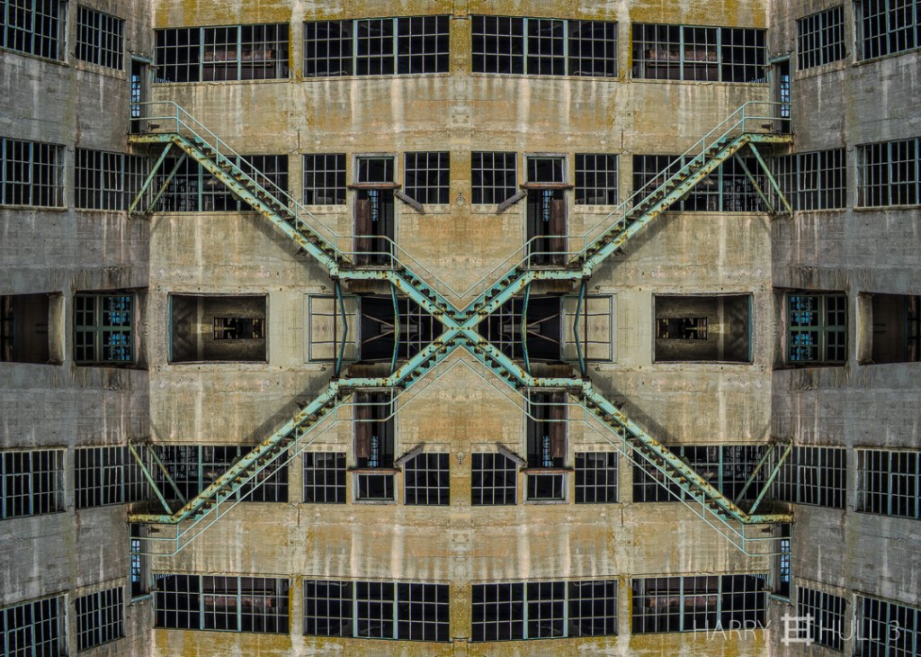 Escape to nowhere. Photo of facade of defunct prison building, Alcatraz National Park, San Francisco, California.